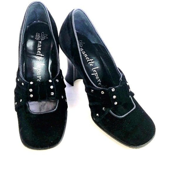 Nanette Lepore Shoes - Nanette Lepore Shoes Black Velvet Rhinestone Heels